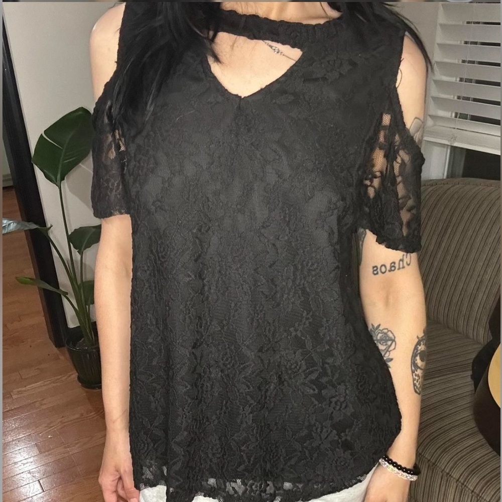Black lace off the shoulder top/blouse